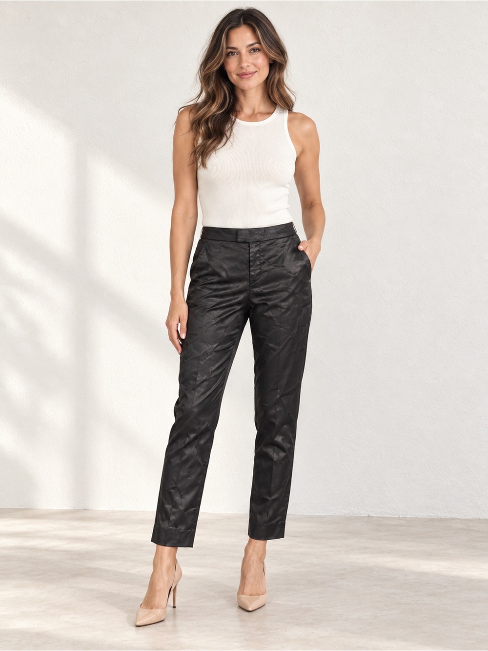 7 For All Mankind Black Coated Slim Tapered Pants Size 28